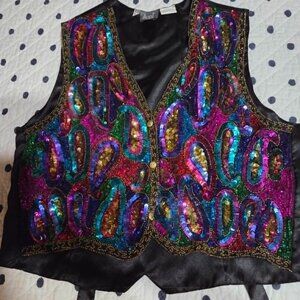 Modi Vintage Colorful Sequined Vest L-(10-12)